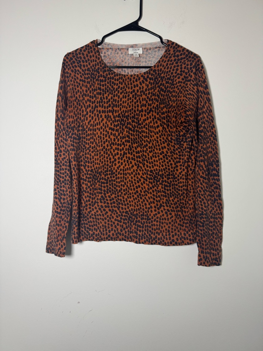 J Crew Teddie Top Small Rust Orange Animal Print Long Sleeve